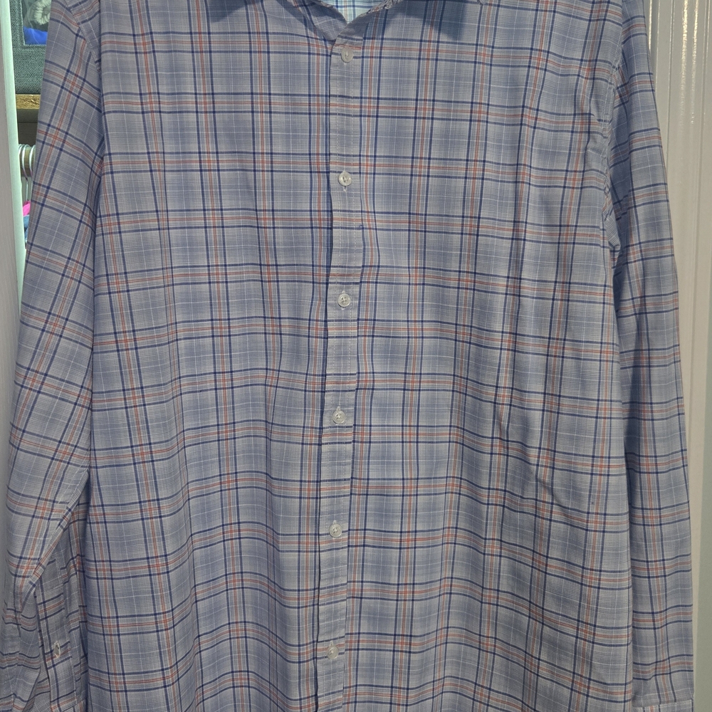 Men's Blue and Pink Plaid Button-Down Shirt